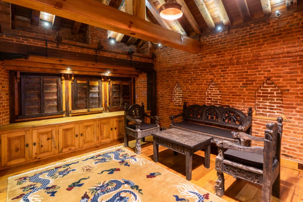 Living area designed traditionally inside a hotel at Lalitpur.